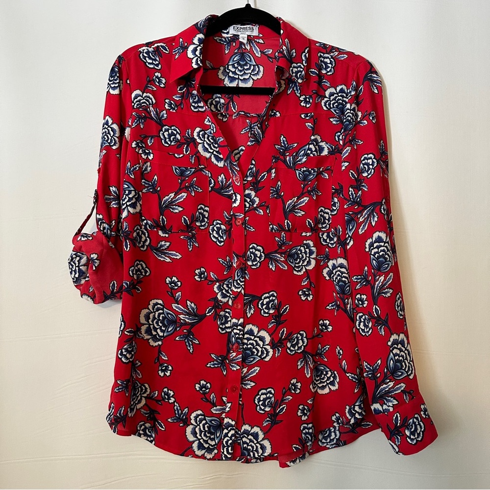 Express Portofino Red and Blue Blouse - Size M
